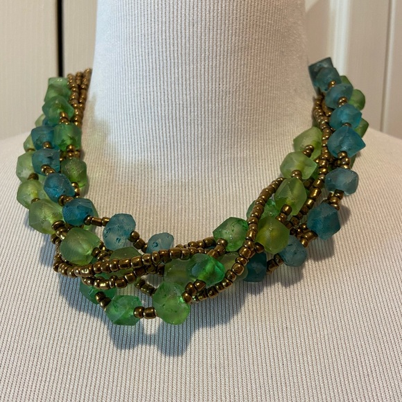 Multi-strand Statement Necklace~Gorgeous Blue/Green Beads & Smaller Accent Beads - Picture 1 of 11